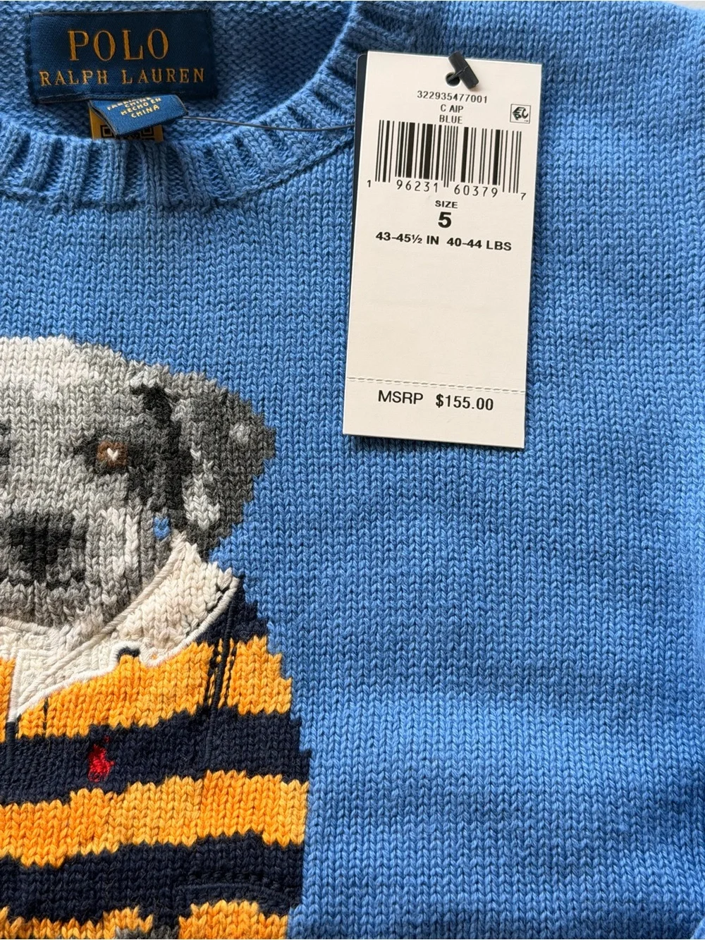 Polo Ralph Lauren Blue Crewneck Sweater with Puppy Intarsia